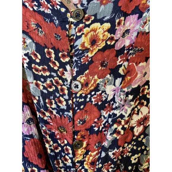 Knox Rose Red Blue Floral Tiered Peasant Boho Long Short Sleeve Maxi Dress XXL - Picture 10 of 13